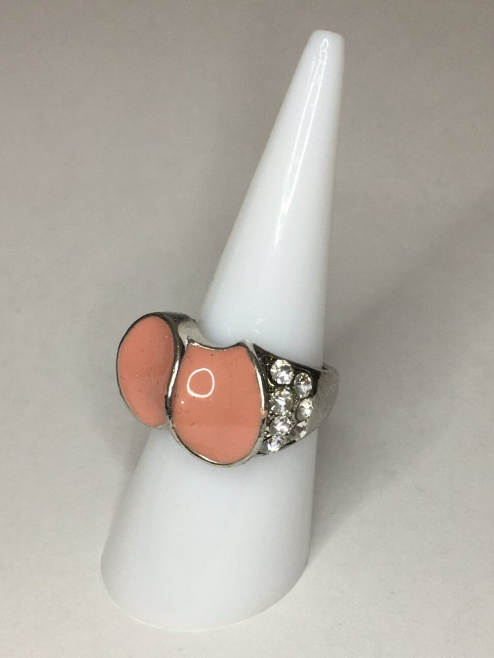 NEW Silver Band Dark Peach Enamel Lacquer Rhinestone Jewelry Ring